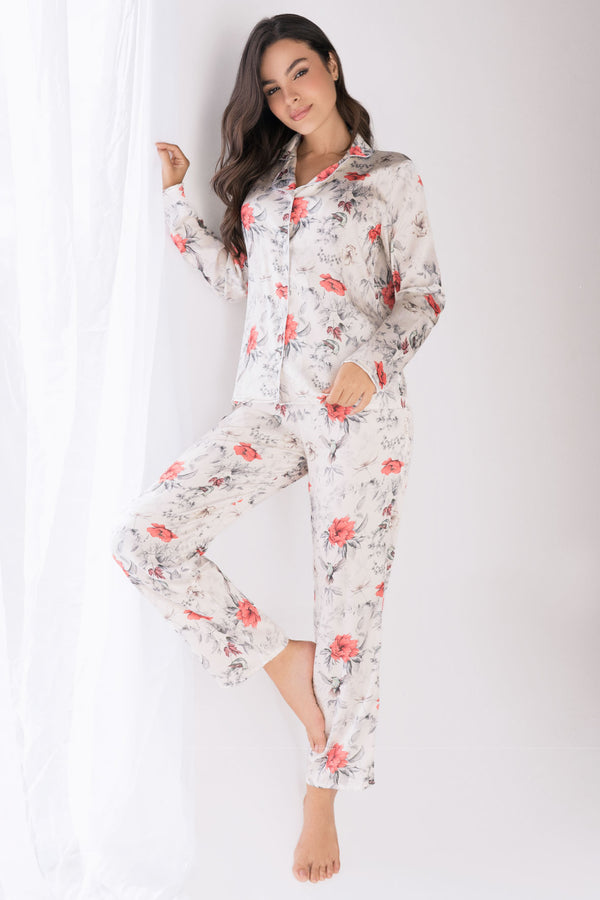 Pijama Mujer en Satín Marfil 23022