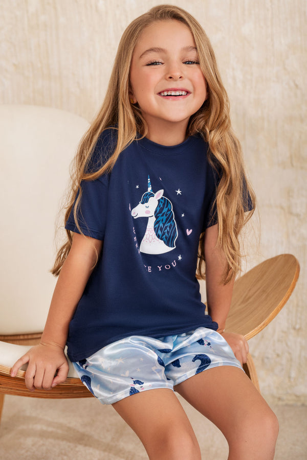Pijama De Niña Short Azul 12490