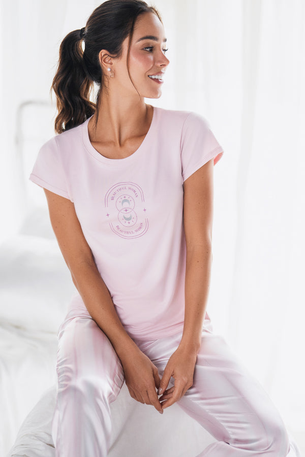 Pijama Mujer en Satín Rosado 23015