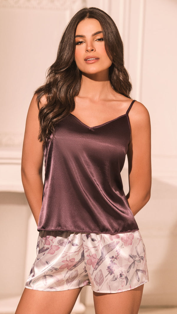 Pijama Mujer en Satín Uva 21011