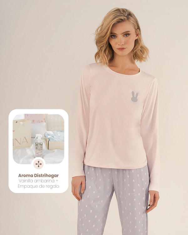 Conjunto Pantalón M-Larga Gris 23146 + Agua de Linos Distrihogar + Empaque de Regalo
