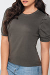 11865 Camiseta Mangas Recogidas Verde