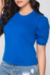 11865 Camiseta Mangas Recogidas Azul